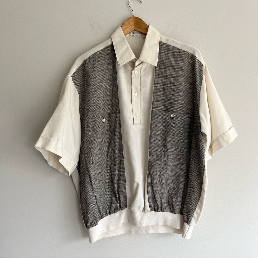 Norm Thompson Vintage Cream Banded Short Sleeve Polo Shirt Extra Large